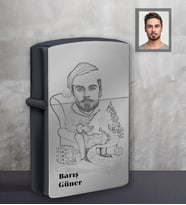 Kişiye Özel Yılbaşı Erkek Karikatürlü Siyah Benzinli Çakmak Model-9