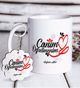 BK Gift Kişiye Özel Canım Öğretmenim Beyaz Kupa ve Anahtarlık Hediye Seti-1 (Model 1)