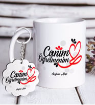 BK Gift Kişiye Özel Canım Öğretmenim Beyaz Kupa ve Anahtarlık Hediye Seti-1 (Model 1)