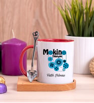 Makine Teknisyeni Ahşap Altlıklı Kırmızı Kupa Bardak