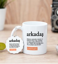 Arkadaş Kelime Anlamı Beyaz Kupa Bardak Ve Anahtarlık Set
