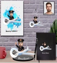 Kişiye Özel Pilot Karikatürlü 5 li Hediye Seti Bay-4