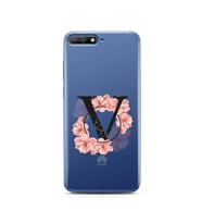 Pembe Çiçekli Harf Tasarım Süper Şeffaf Silikon Telefon Kılıfı Huawei Y6 2018 V-
