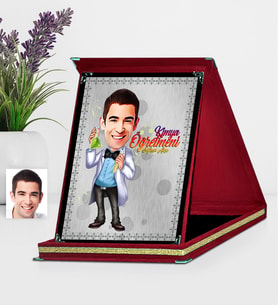 BK Gift Kişiye Özel Bay Kimya Öğretmeni Karikatürlü Kırmızı Plaket  3