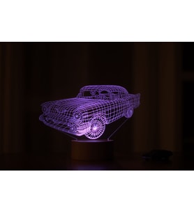 3 Boyutlu Chevrolet Led Masa Lambası Hediye Gece Lambası Ahşap Taban 7 Farklı Işık Renkli