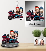 Kişiye Özel Motorcu Sevgili Karikatürlü 3 lü Hediye Seti Model 2