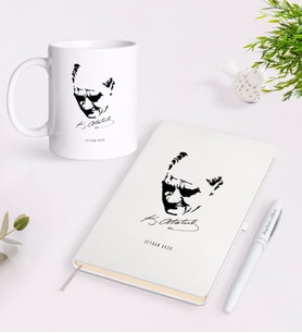 BK Gift Kişiye Özel Atatürk Temalı Beyaz Defter Kalem Kupa Seti-25 (Model 1)
