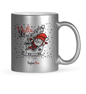 BK Gift Kişiye Özel Noel Baba Mutlu Yıllar Gümüş Yaldızlı Kupa Bardak  6