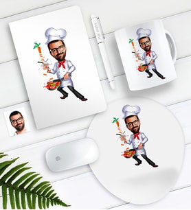BK Gift Kişiye Özel Bay Chef Karikatürlü Defter Kalem Kupa Mouse Pad Seti-1 (Model 1)