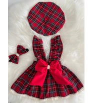 Kırmızı Ekose Salopet Şapka Bandana Set