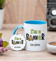 Bankacı Mavi Kupa Bardak Ve Anahtarlık Set