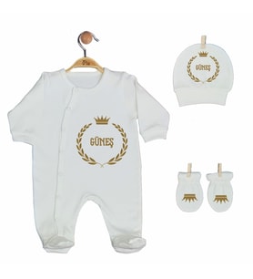 Pia Baby GL 2007 İsme Özel Taçlı Üçlü Tulum Set