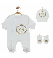 Pia Baby GL 2007 İsme Özel Taçlı Üçlü Tulum Set