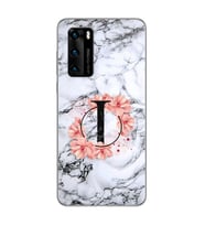 Mermer Çiçekli Harf Tasarım Süper Şeffaf Silikon Telefon Kılıfı Huawei P40 I-Har