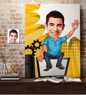 BK Gift Kişiye Özel Bay Bilgisayar Mühendisi Karikatür Kanvas Tablo 70x100cm 1
