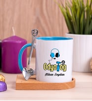 Odyolog Ahşap Altlıklı Mavi Kupa Bardak
