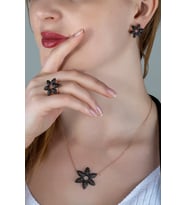 Gümüş Zirkon Taşlı Çiçek Tasarım Modern Günlük Abiye Set (Rose)