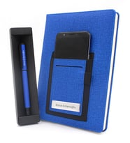 Kişiye Özel Telefon Cepli Mavi Defter & Mat Roller Kalem Hediye Seti (Mavi)