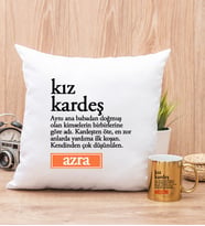 Kız Kardeş Kelime Anlamı Yastık ve Gold Kupa Bardak