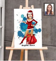 Kişiye Özel Yılbaşı Bayan Karikatürlü Ahşap Tablo 30x47 Model-8