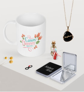 BK Gift Kişiye Özel Canım Annem Kupa Ayna ve Siyah Mineli Kolye Seti-13 (Model 1)