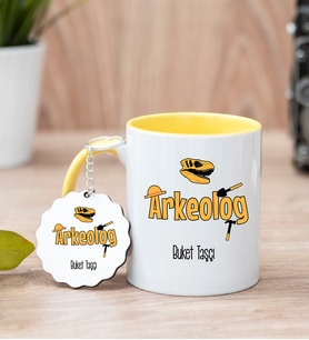 Arkeolog Sarı Kupa Bardak Ve Anahtarlık Set