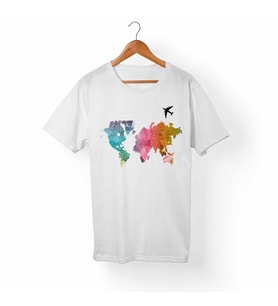 Uçak-Travel Baskılı Beyaz Tişört