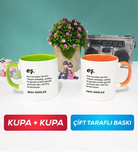 İkili Çiftlere Özel Eş Kupa Bardak Yeşil Turuncu