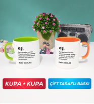 İkili Çiftlere Özel Eş Kupa Bardak Yeşil Turuncu