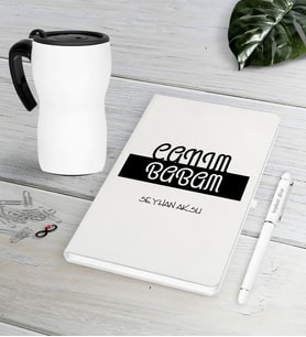 BK Gift Kişiye Özel Canım Babam Beyaz Defter Kalem Termos Mug Seti-4 (Model 1)