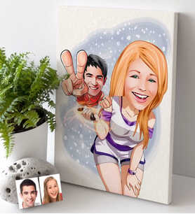 BK Gift Kişiye Özel Sevgililer Karikatürlü Kanvas Tablo 30x50cm-30