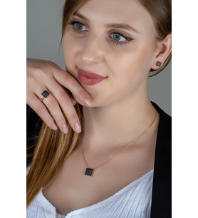 Gümüş Zirkon Taşlı Abiye Kare Tasarım Set (Rose)