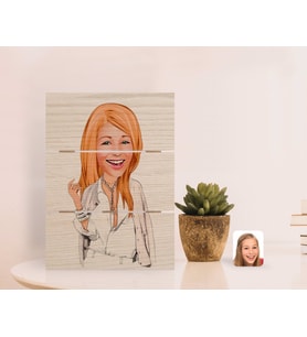 BK Gift Kişiye Özel Kadın Model Karikatürlü Otantik Masaüstü Ahşap Palet Çerçeve-2 (Beyaz)