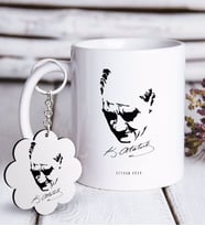 BK Gift Kişiye Özel Atatürk Temalı Beyaz Kupa ve Anahtarlık Hediye Seti-25 (Model 1)