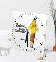 BK Gift Kişiye Özel Babam Bildiğim Tek Kahraman Masaüstü Kare Cam Saat (Beyaz)