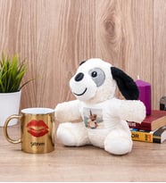 Dudak Tasarım Gold Kupa Bardak ve Peluş Köpek