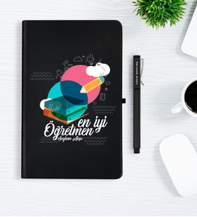 BK Gift Kişiye Özel En İyi Öğretmen Siyah Defter Kalem Hediye Seti - 3