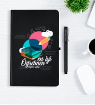 BK Gift Kişiye Özel En İyi Öğretmen Siyah Defter Kalem Hediye Seti - 3
