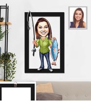 Kişiye Özel Balıkçı Karikatürlü 3D Ahşap Tablo 30x47 Bayan-1