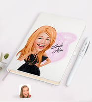 BK Gift Kişiye Özel Kadın Moda İkonu Karikatürlü Beyaz Defter ve Kalem Hediye Seti-2