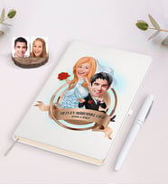 BK Gift Kişiye Özel Yılın En Mükemmel Çifti Karikatürlü Beyaz Defter ve Kalem Hediye Seti-67