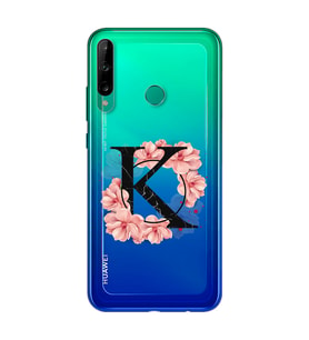 Pembe Çiçekli Harf Tasarım Süper Şeffaf Silikon Telefon Kılıfı Huawei P40 Lite E