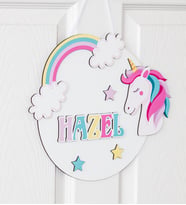 İsme Özel 3D Unicorn Bebek & Çocuk Odası Ahşap Kapı Süsü