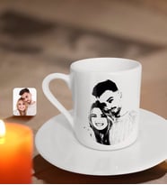 BK Gift Kişiye Özel Sevgililer Silüet Türk Kahvesi Fincanı-1 (Beyaz)