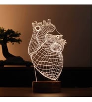 Canlı Kalp Figürlü Dekoratif Hediye Led Masa Lambası 7 Işık Rengi Ahşap Taban