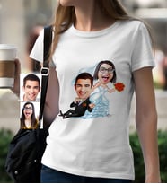 BK Gift Kişiye Özel Evleniyoruz Karikatür Beyaz Bayan Tişört  2