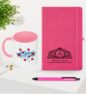 BK Gift Kişiye Özel İngilizce Öğretmeni Temalı Pembe Defter Kalem Kupa Seti - 3