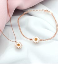 Else Silver Gümüş Papatya Bileklik Kolye Kombin (Rose)