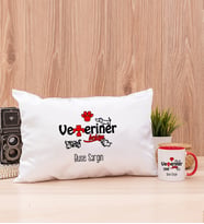 Veteriner Hekim Dikdörtgen Yastık ve Kırmızı Kupa Bardak