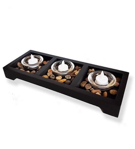 Dekoratif 3 Bölmeli Cam Mumluk Ve 3 Led Mum (Siyah)